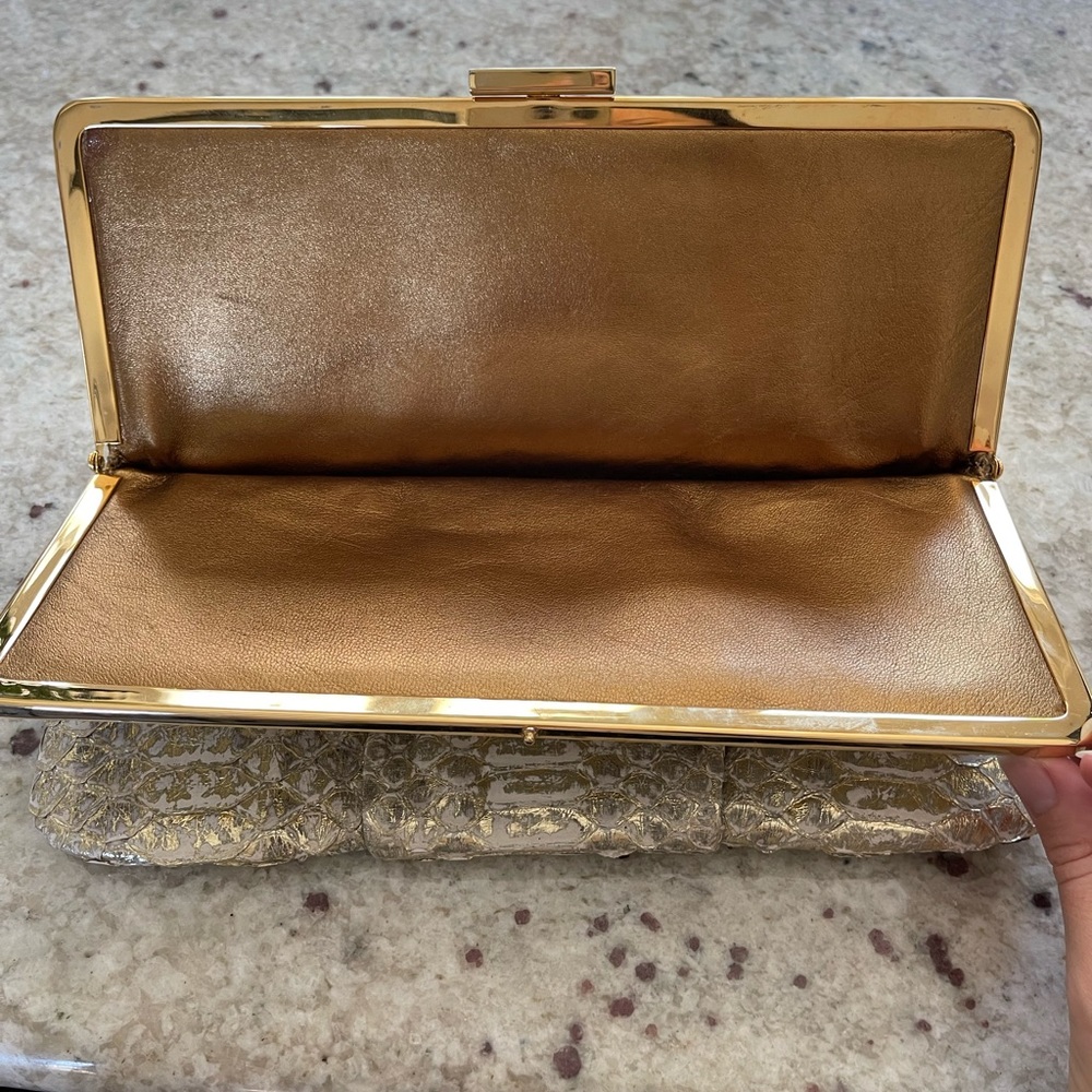 Michael Kors, Gold beige real leather clutch in snake print - Picture 7 of 7